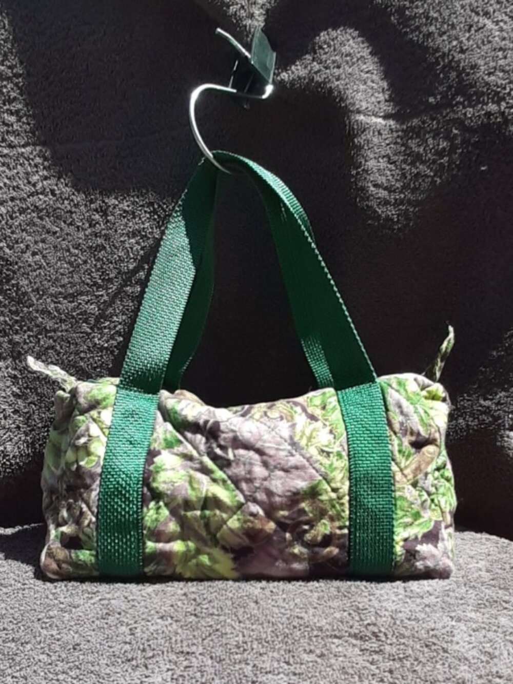 Handmade Quilted Fabric Make up Shower Bag Purple & Green 5" x 9" x 5.5"